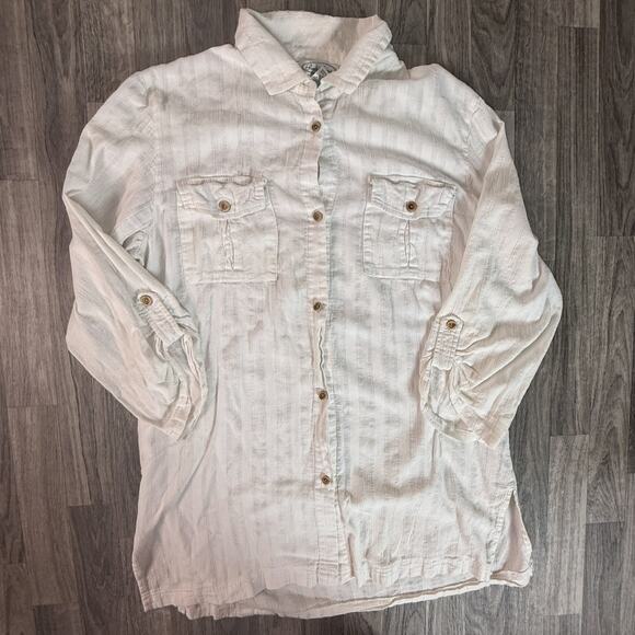 Pamela Stewart Womens XL White Button Front Cotton Roll Tab Sleeve Casual Shirt - Picture 1 of 4